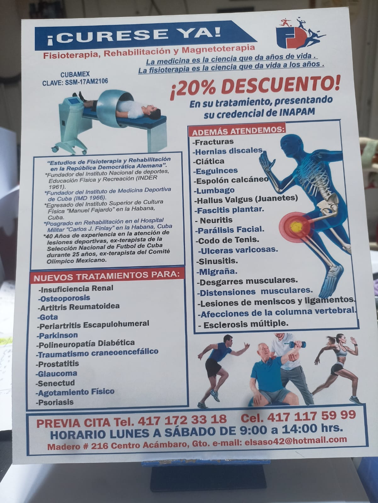 Promoción de Cúrese Ya fisioterapia, rehabilitación y magnetoterapia